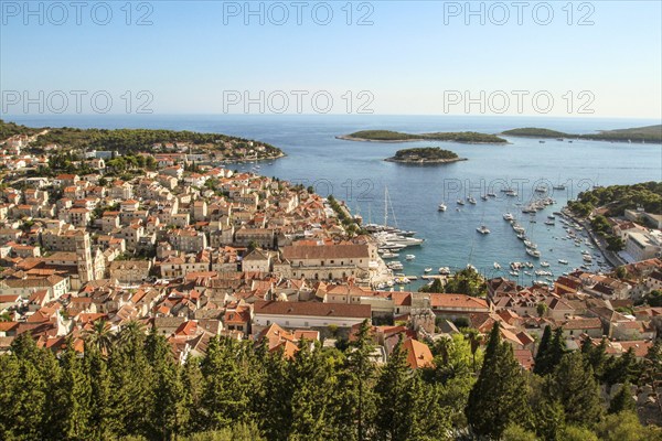 Scenic view from Hvar town, seen from Dr. Josip Avelini Park, Croatia, Europe