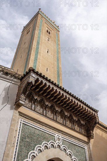 Minaret of the olf R'Cif mosque in the medina of Fes, Morocco, Africa