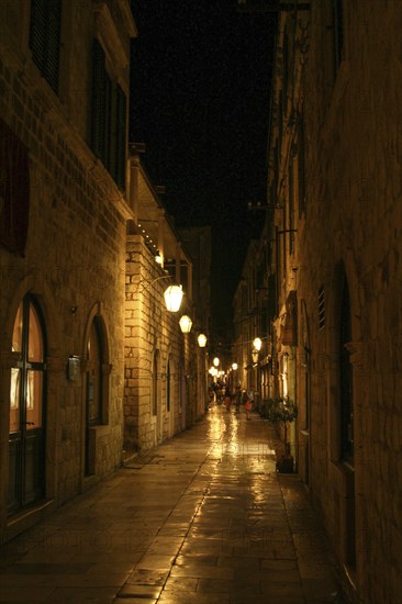 Scenic illumination of downton Dubrovnik at night, Croatia, Europe