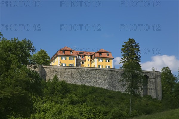 Grafeneck Castle, former hunting lodge of the Dukes of Württemberg around 1560, later summer residence of Duke Carl Eugen von Württemberg, Grafeneck killing centre during the Third Reich, today home for the disabled run by the Samaritan Foundation and memorial, documentation centre, historical building, architecture, Gomadingen-Grafeneck, Swabian Alb, Baden-Württemberg, Germany, Europe