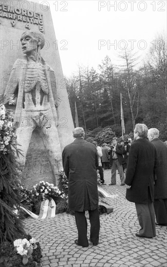 The tribute to those murdered by the Nazis on Good Friday 1945 was also a demonstration against neo-Nazism in Rombergpark on 04.04.1980 in Dortmund, Germany, Europe