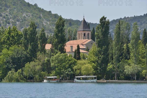 Visovac Monastery on the island of Visovac, Krka National Park, Šibenik-Knin County, Dalmatia, Croatia, Europe