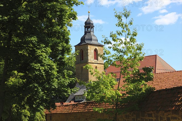 Evangelical Lutheran town parish church of St. Johannis and remains of the old town wall, Bad Rodach, Coburg district, Upper Franconia, Bavaria, Germany, Europe