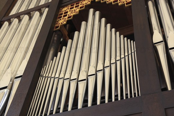 Organ pipes, organ of the Roman Catholic town parish church of St. Augustin, Coburg, Upper Franconia, Bavaria, Germany, Europe