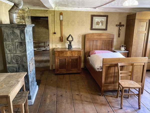 Historic private flat in historic former department stores' Pfeiffer in original old rebuilt farmhouse from year 1852 in Open Air Museum Neuhausen, Neuhausen ob Eck, district Tuttlingen, Baden-Württemberg, Germany, Europe