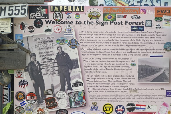 Enlightenment to the signpost forest, Watson Lake, Yukon Territory, Alaska Highway, Canada, North America