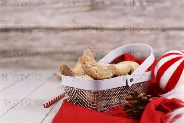 Cescent christmas cookies called 'Vanillekipferl', a traditional Austrian or German Christmas biscuits with nuts and icing sugar