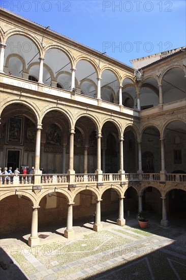 City of Palermo, Palazzo Reale, Royal Palace, also called Palazzo dei Normanni or Norman Palace, the courtyard, UNESCO World Heritage Site, Sicily, Italy, Europe