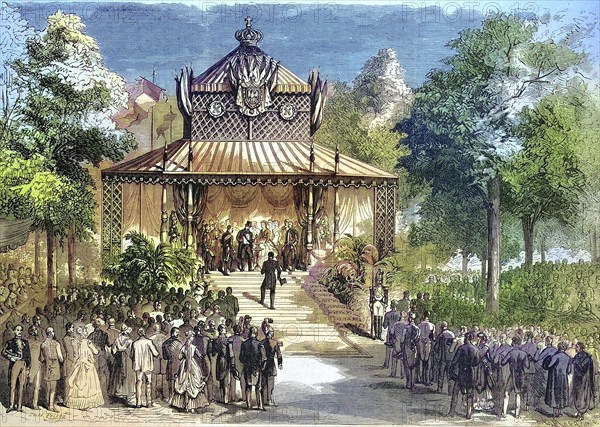 Fetes dOrleans, Visit of Their Majesties the Emperor Napoleon III and the Empress Eugenie de Montijo at the agriculture Exhibition, 1869, France, Historic, digitally restored reproduction of a 19th century original, Europe