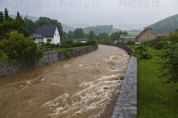 Mühlbach in the Müglitz Valley during heavy rainfall