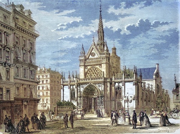 The Catholic parish church of Saint-Laurent in Paris was begun in the 15th century in the late Gothic style and completed in the 18th century, 1869, France, Historic, digitally restored reproduction of a 19th century original, exact original date unknown, Europe