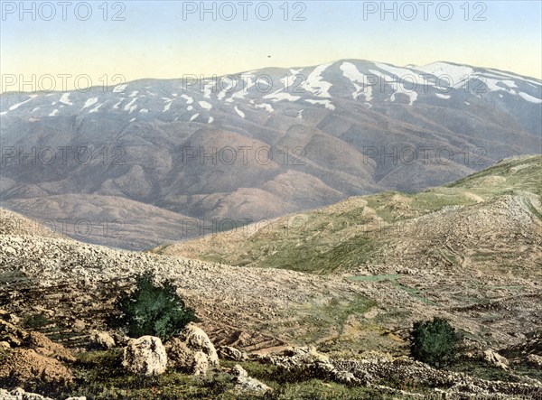 General view of Mount Hermon, Holy Land, Lebanon and Syria, c. 1890, Historic, digitally restored reproduction from a 19th century original, General view of Mount Hermon, Holy Land, Lebanon and Syria, 1890, Historic, digitally restored reproduction from a 19th century original