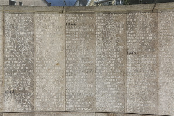 Memorial plaque at the Protestant St. Andrew's Church, memorial, lists of names of the fallen and missing, World War I and World War II, Eningen unter Achalm, Baden-Württemberg, Germany, Europe