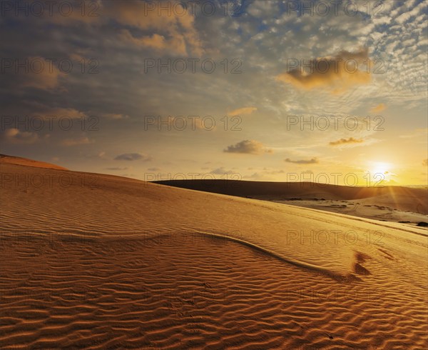 Desert sand dunes on sunrise, Mui Ne, Vietnam, Asia