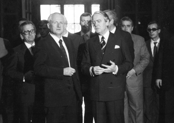 The Krupp concern used the visit of the important GDR politician, Guenter Mittag, in Bonn for talks in the Villa Huegel with Berthold Beitz on 17.04.1980 in Essen..Berthold Beitz with Guenter Mittag, Germany, Europe