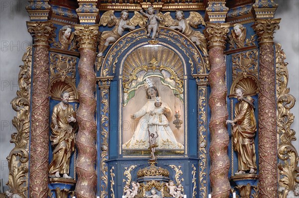 Madonna figure, altar of Our Lady of the Rosary, side altar, church Basilica Parrocchiale SS. Filippo e Giacomo, Cortina d'Ampezzo, Province of Belluno, Veneto, South Tyrol, Italy, Europe