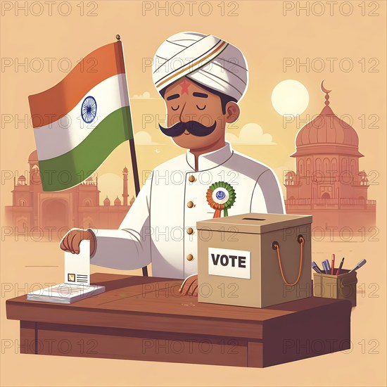 Indian citizen casting vote in ballot box in general election. AI Generated