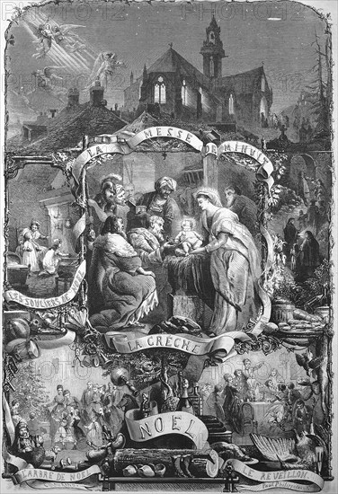 Christmas, Christmas Eve, Birth of Jesus Christ depicted with the manger, 1869, France, Historic, digitally restored reproduction of a 19th century original, Europe