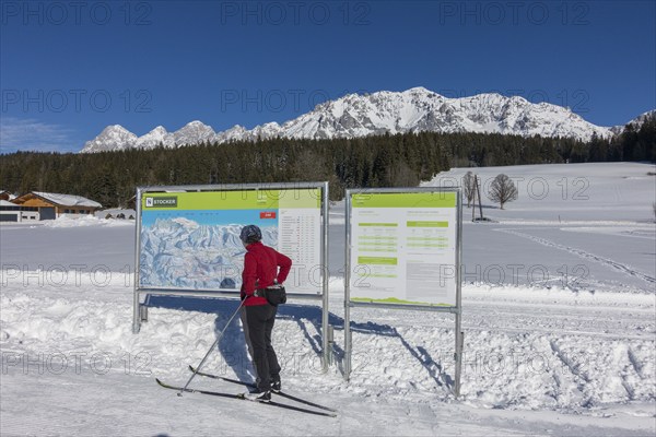 Orientation board Cross-country skiing circuit Mühle and Sattelberghütte, Ramsau am Dachstein, Styria, Austria, Europe