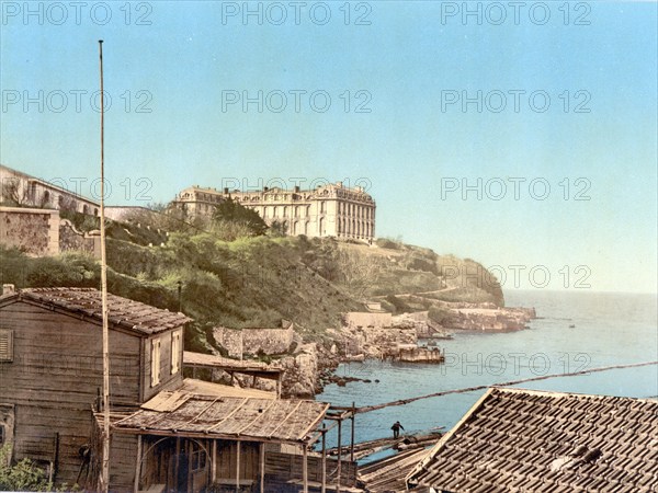 Chateau du Pharo, old harbour, Vieux Port, Marseille, France, c. 1890, Historic, digitally restored reproduction from a 19th century original, old Harbor, France, 1890, Historic, digitally restored reproduction from a 19th century original, Europe