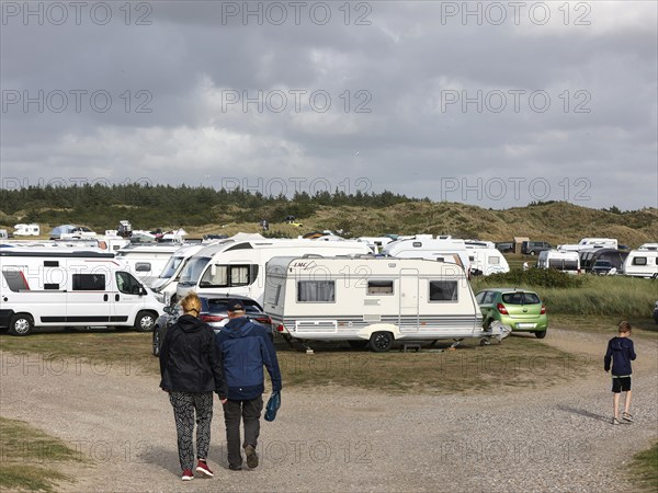 Motorhomes and caravans on a campsite, Vejers, Denmark, 16.07.2023, Europe