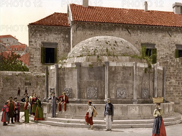 The Onofrio Fountain in Ragusa, today Dubrovnik, Dalmatia, today Croatia, c. 1890, Historic, digitally restored reproduction from a 19th century original, The Onofrio Fountain in Ragusa, today Dubrovnik, Dalmatia, today Croatia, 1890, Historic, digitally restored reproduction from a 19th century original