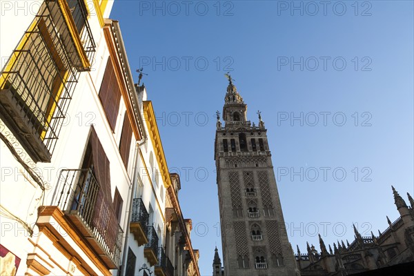 La Giralda tower of the cathedral originally built as a Moorish minaret in the twelfth century, Seville, Spain, Europe