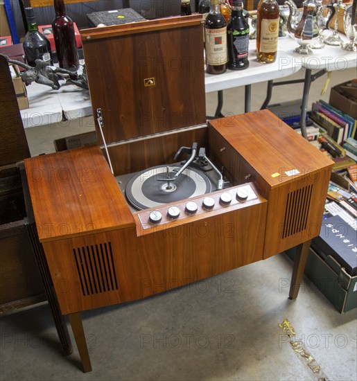 Old vintage HMV record plater wooden cabinet on sale ay auction, UK