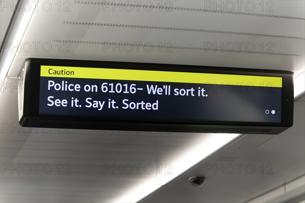 See it Say it Sorted police security message train electonic notice display Abellio Greater Anglia train