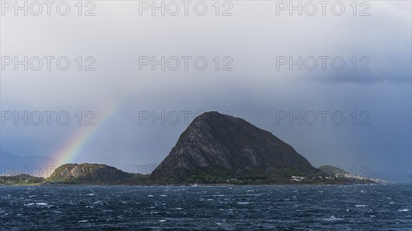 Rainbow over Fjord and Mountains, ALESUND, Geirangerfjord, Norway, Europe