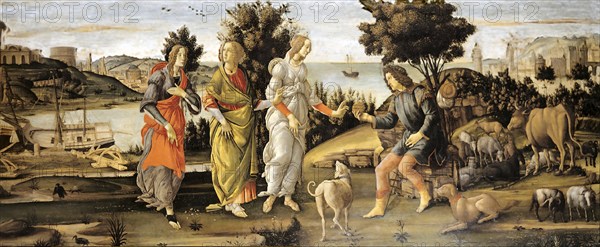 Das Urteil des Parides, The judgement of Parides, Painting by Sandro Botticelli (1 March 1445, 1510), one of the most important Italian painters and draughtsmen of the early Renaissance, Historic, digitally restored reproduction from an original, Record date not stated