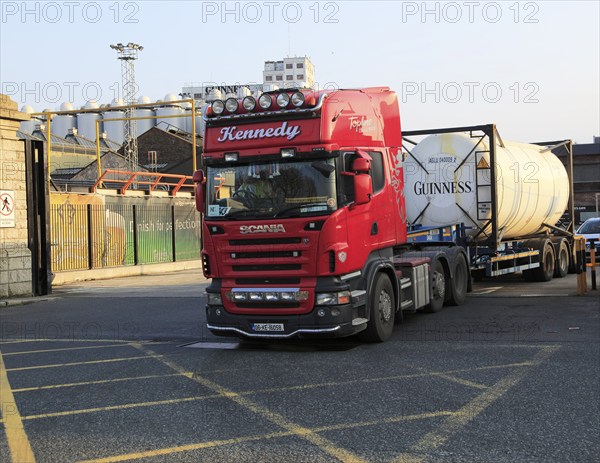 HGV lorry vehicle leaving Guinness Brewery, St. James' Gate, Dublin, Ireland, Europe