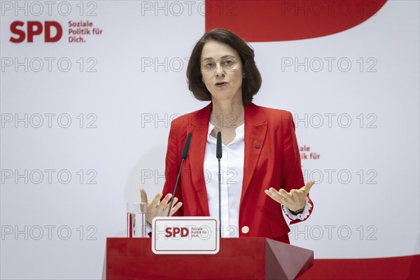 Katarina Barley, SPD lead candidate for the European elections, at a press conference in Berlin, 12 March 2024