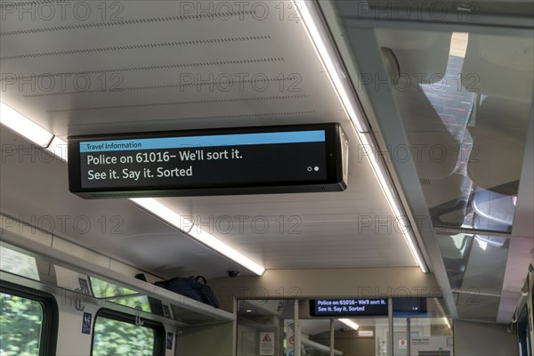 See it Say it Sorted police security message train electonic notice display Abellio Greater Anglia train