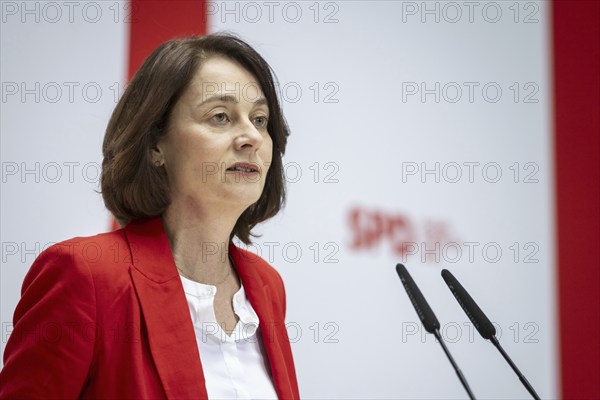 Katarina Barley, SPD lead candidate for the European elections, at a press conference in Berlin, 12 March 2024