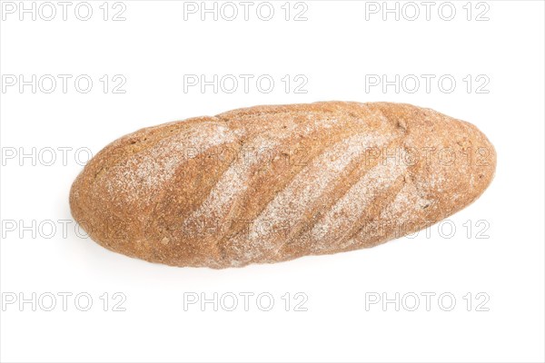 Fresh homemade bread with flour isolated on white background. top view, close up, flat lay