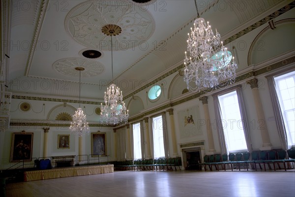 Ballroom with chandeliers, Guildhall, Bath, Somerset, England, UK