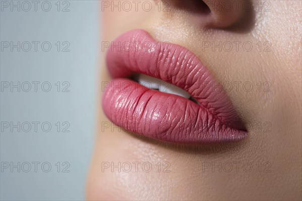 Close up of woman's mouth with pink lipstick. KI generiert, generiert, AI generated