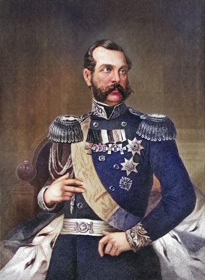 Emperor Alexander 2nd of Russia 1818 to 1881 19th century engraving after Alonzo Chappel, Emperor Alexander 2nd of Russia 1818 to 1881 19th century engraving after Alonzo Chappel, Historic, digitally restored reproduction from a 19th century original, Record date not stated