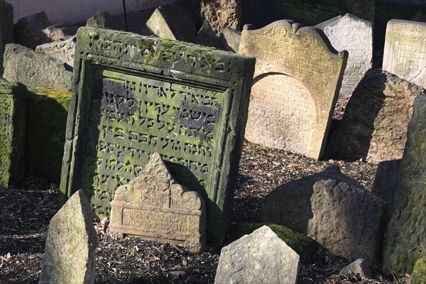 The Old Jewish Cemetery in the Josefov district is one of the most historically significant Jewish cemeteries in Europe. It contains over 12, 000 gravestones and presumably the remains of 100, 000 people, Prague, Czech Republic, Europe