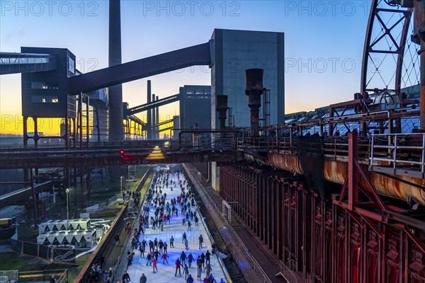 Ice rink at the Zollverein coking plant, Zollverein World Heritage Site, Essen, Germany, Europe