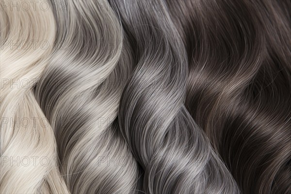 Close up of different shades of gray hair. KI generiert, generiert AI generated