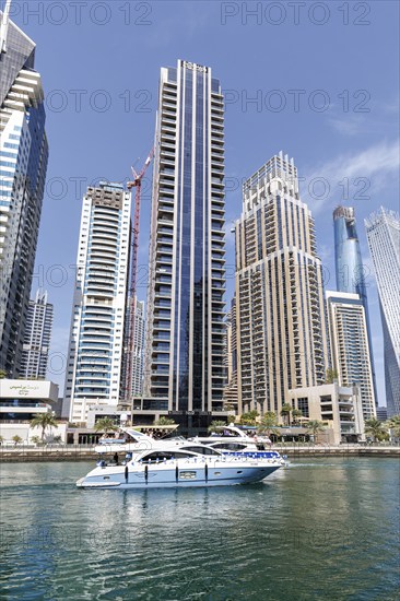 Yachts at Dubai Marina Skyline High-rise buildings Real estate Skyscrapers Luxury wealth in Dubai, United Arab Emirates, Asia