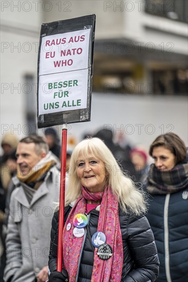 Demo by the group North Rhine-Westphalia Erwacht, a mixture of anti-vaccination activists, lateral thinkers, right-wing radicals, conspiracy theorists, nationalists, Essen, North Rhine-Westphalia, Germany, Europe