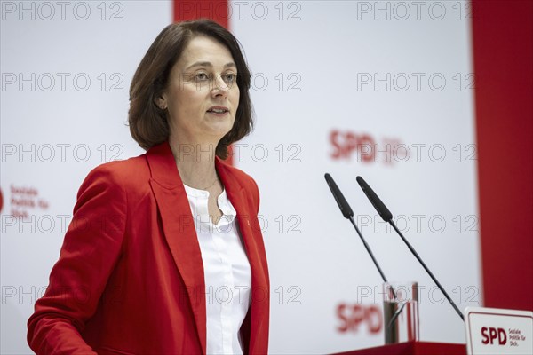 Katarina Barley, SPD lead candidate for the European elections, at a press conference in Berlin, 12 March 2024