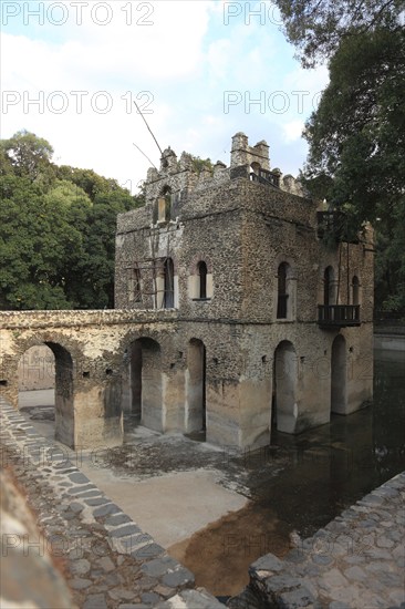 Amhara region, near Gondar, Gonder, small moated castle, the Bath of Fasilde, Fasil Ghebbi palace district, Bath of Fasilidas, widow's residence Kusquam, of Empress Mentewab, Ethiopia, Africa