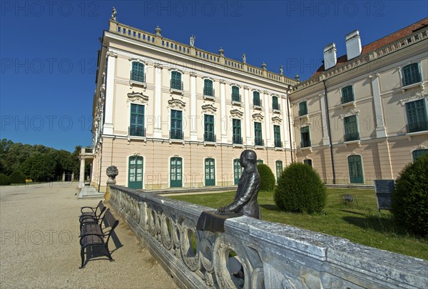 Monument to Prince Nicholas I Joseph the Magnificent in the park at Eszterhazy Castle, also known as Eszterháza Castle or Fertöd Castle, Esterhazy, Fertod-Eszterháza, Hungary, Europe