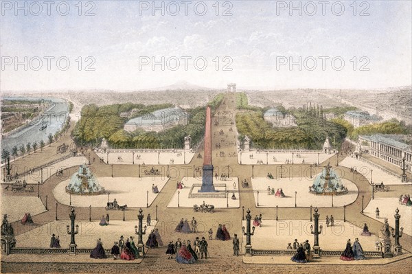 Place de la Concorde, Paris around 1870, France, Historical, digitally restored reproduction from a 19th century original, Record date not stated, Europe