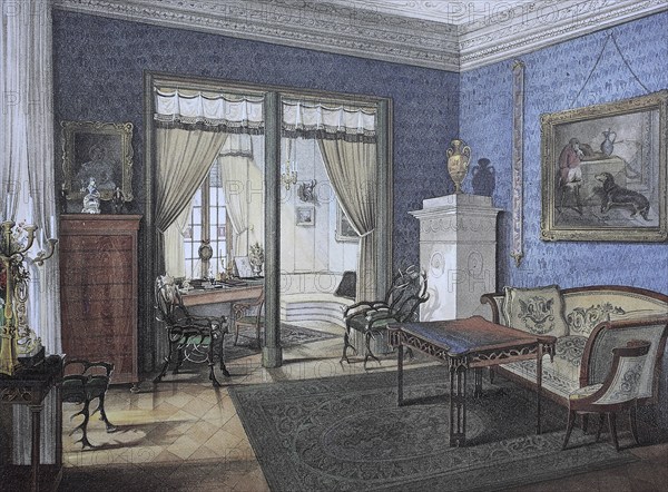 Historic, digitally restored reproduction from a 19th century original, Record date not stated, Living room of the Duke of Callenberg Castle, 1845, Coburg, Upper Franconia, Bavaria, Germany, Europe