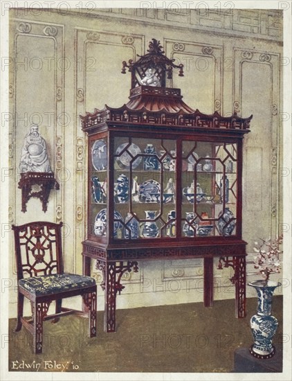 Furniture around the turn of the century 1900, Carved porcelain case in Chippendale's Chinese manner (1910, 1911), Carved China case in Chippendale's Chinese manner (1910, 1911) .jpg